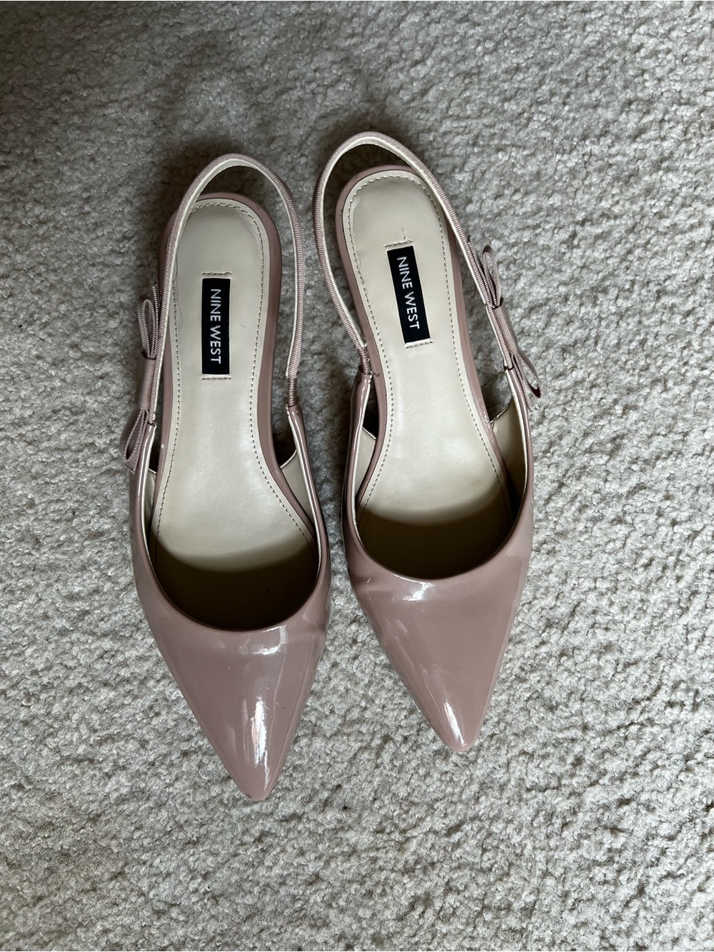 Nine West Blush Patent Pointed Slingback Kitten Heels